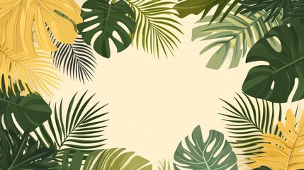 Poster - A vibrant arrangement of tropical leaves framing a blank space for text or design.