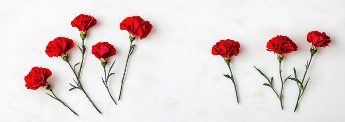 Wall Mural - A composition of red carnations arranged on a light background.