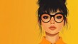 © Coffee Cafe Lover - Funky Anime Girl Vector Illustration in Minimalist Paper Cut Style on Bright Yellow Background