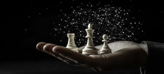 Canvas Print - A hand holds chess pieces, symbolizing strategy and decision-making in a digital context.