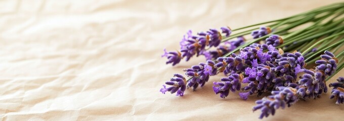 Poster - A bouquet of lavender flowers arranged on crinkled paper.