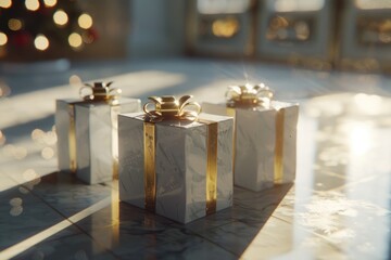 Three gift boxes sitting on a table