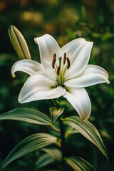 A close-up shot of a white flower with green leaves, ideal for use in botanical illustrations or still life photography