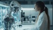 © Veronika - A humanoid AI and a human scientist engage in a philosophical conversation in a lab. The exchange of ideas reflects the evolving relationship between human intelligence and artificial systems