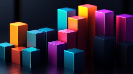 Leinwandbilder - Colorful 3D Bar Graph with Bright Neon Effects