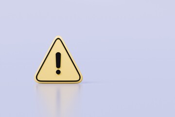 Wall Mural - 3d warning caution icon sign symbol isolated on purple background. error alert safety concept.3d min