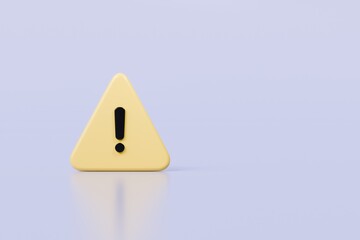 Wall Mural - 3d warning caution icon sign symbol isolated on purple background. error alert safety concept.3d min