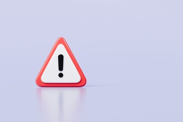 Wall Mural - 3d warning caution icon sign symbol isolated on purple background. error alert safety concept.3d min