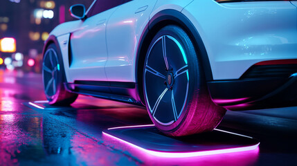 Electric vehicle charging on illuminated platform for wireless charging technology and future urban mobility