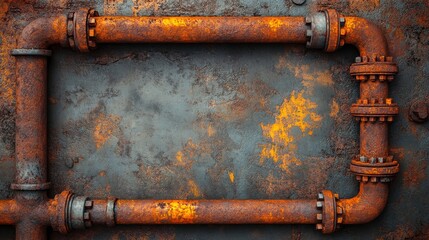 Rusted Pipes Form a Frame Against a Weathered Metal Surface