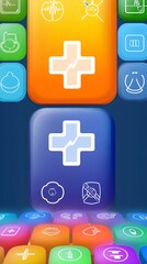 A close-up view of a smartphone app interface with colorful icons.
