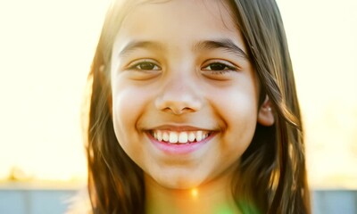 Wall Mural - Latin girl smiling against bright background.

