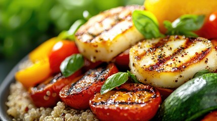 Grilled Vegetables and Halloumi Cheese on Quinoa Plate