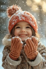 Wall Mural - Cute child girl dressed in winter clothes on blurred park background