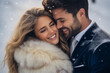 © TiA - Smiling couple embracing in snowy winter setting