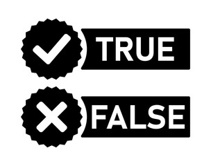 Poster - True and false choice label with tick and cross, right and wrong mark symbol in black and white color. Check box icon with correct and incorrect symbol with true false buttons.