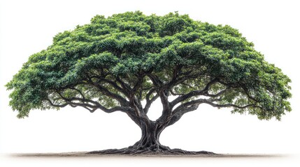 A large, green tree with thick branches and a wide canopy, isolated on a white background.