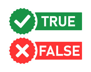 Aufkleber - True and false dialogue box with tick and cross, right and wrong mark in green and red color. Check box icon with correct and incorrect symbol with true false buttons.