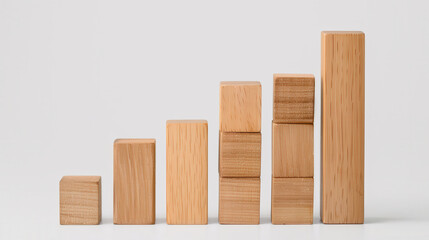 Wooden Block Statistics Display, an arrangement of wooden blocks in varying heights representing data in a clear, structured bar graph format for easy analysis and understanding