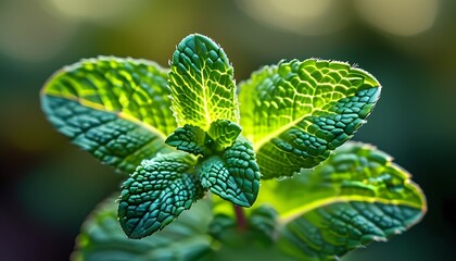 Fresh Mint Leaves with Natural Lighting and Detail