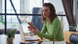 © stockbusters - Excited employee receiving message smartphone closeup. Successful woman winner