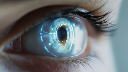 A person's eye is shown in a blue and green color