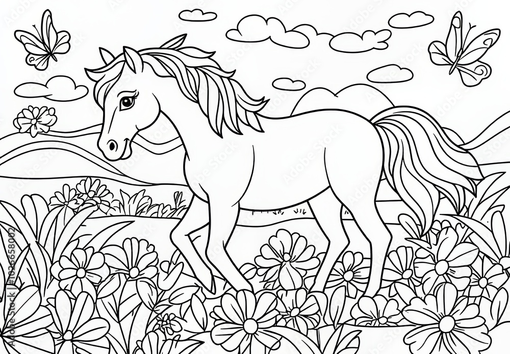 The Horse - Kids Coloring Page - Printable - Kindergarten - Children ...