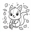© typepng - Autumn Fall coloring illustration pages of squirrels consuming acorns, seeds, flowers, and leaves