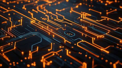 Close-up view of a circuit board with glowing orange lights against a dark background.