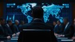 © JK_kyoto - Group of professionals in a meeting room with a world map display, focused on global strategy.