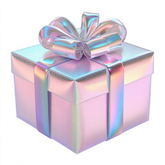 Wall Mural - Shiny holographic gift box with colorful wrapping paper