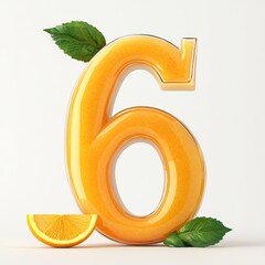 3D number 6 with juice texture realistic modern design, soft lighting, white background