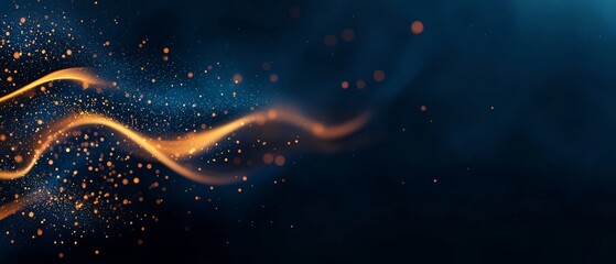 Wall Mural - a dark blue backdrop adorned with golden sparks and a radiant wave emanating from its center