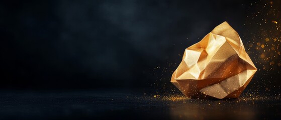 Wall Mural -  A golden origami figure against a black background, surrounded by gold flecks