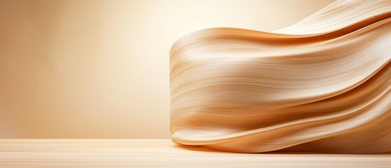  A close-up of a flowing fabric on a wooden floor Background consists of two light-colored walls