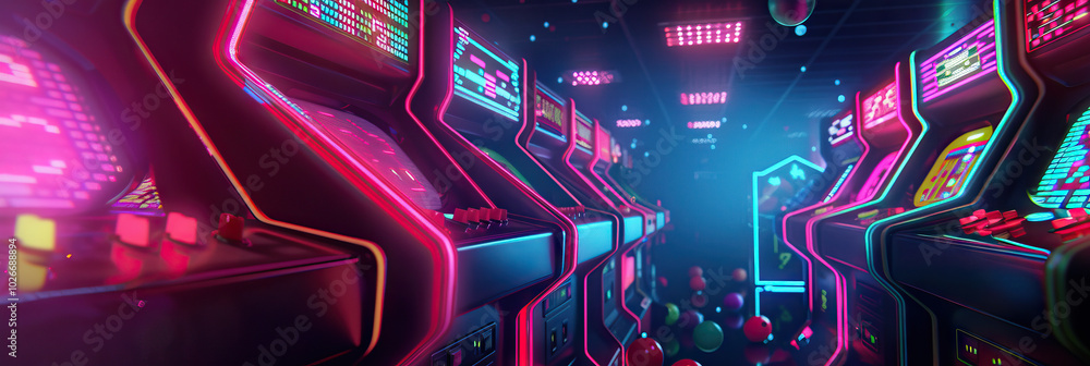 Retro Arcade Glow: A nostalgic, 1980s-inspired arcade game background ...