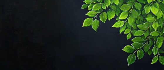  A tree branch against a black backdrop, adorned with verdant leaves Text or image space available ..Or, if you prefer a more conc