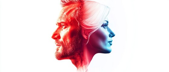 Poster -  A tight shot of a face, overlain with a red and blue superimposition of a man's head image