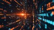 © phattharabodin - Futuristic digital numbers and codes flying through a dark background.