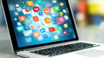 Aufkleber - Laptop Screen Displaying Colorful App Icons