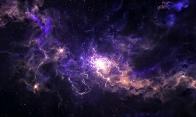 Wall Mural - wide-angle shot with star formation region: the camera starts by capturing a region of space where n