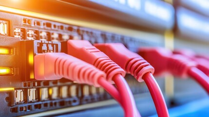 Poster - Red Network Cables Plugged into Server Ports