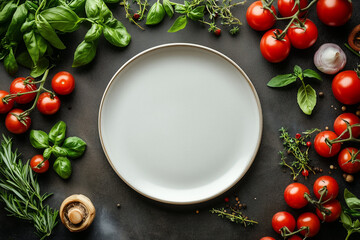 Tomatoes and Basil with White Plate