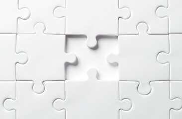 White jigsaw puzzle with missing pieces presenting the concept of teamwork