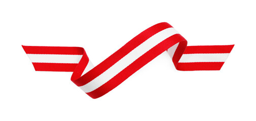 Sticker - Ribbon in colors of Austrian flag isolated on white, top view