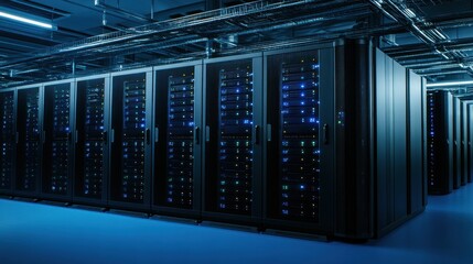 Aufkleber - Row of lit server racks in a data center