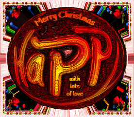 Happy merry christmas 3d words, flowers, balls in stylish frame are artistic festive creations, great for christmas festival greeting card gift, decoration and website and print purposes