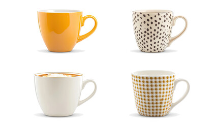 Four Colorful Coffee Cups on a Bright Clean Surface Generative AI