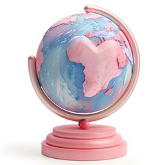 Pastel Pink and Blue Earth Sphere Globe Model Displayed on Minimal Office or School Desk Decor  3D Rendered with Cute Feminine Aesthetic for Educational Gift or Accessory Purposes