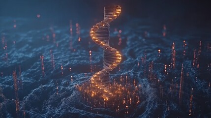 Poster - Illuminated DNA Double Helix Over a Particle Landscape
